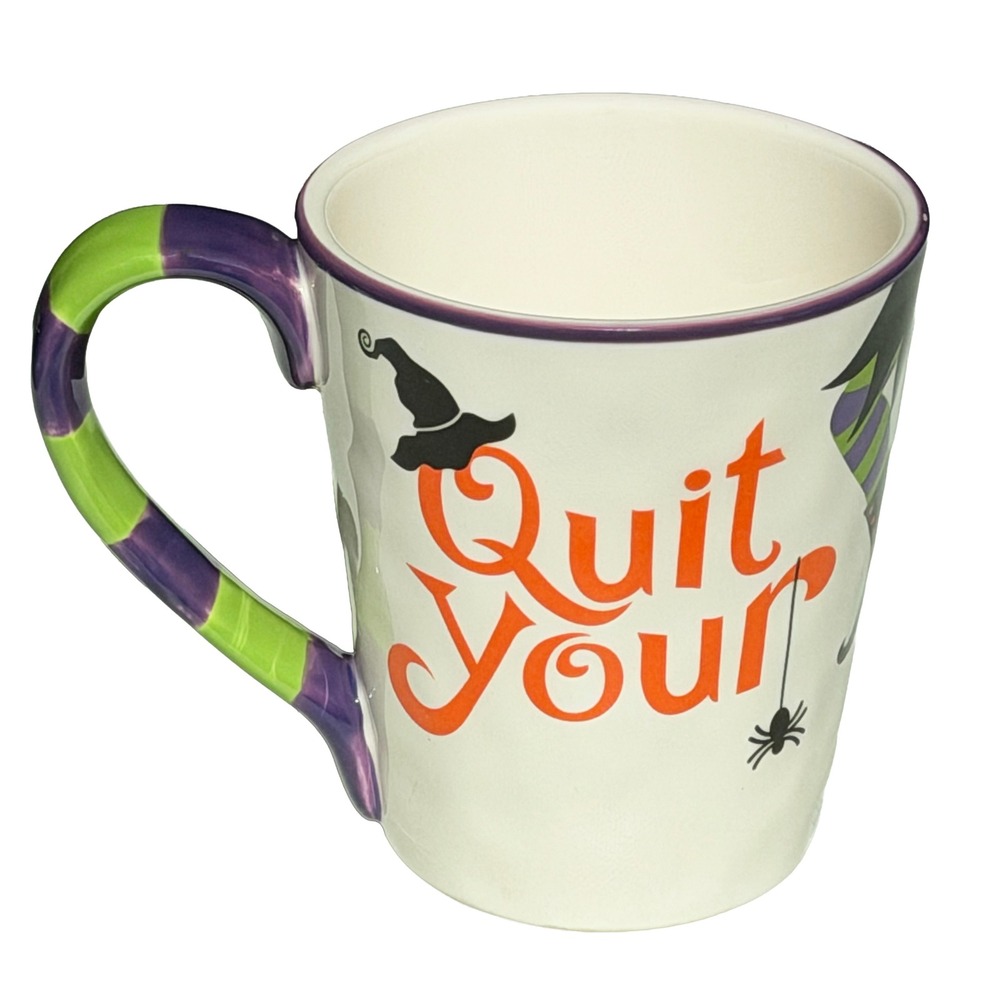 Pier One Exclusive "Quit Your Witching" Mug Coffee Cup 4.5" Ironstone